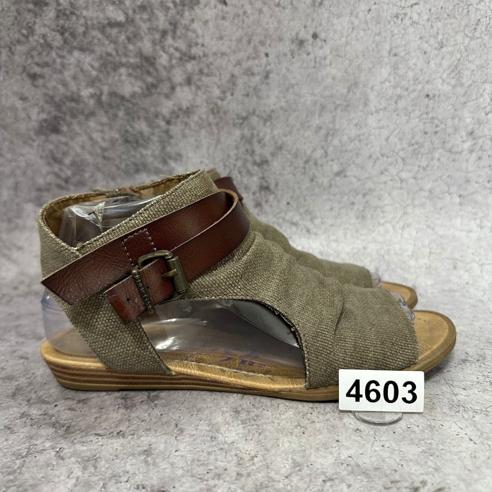 Blowfish Malibu Balla Wedge Sandals Womens 7.5 Olive Green Canvas Buckle